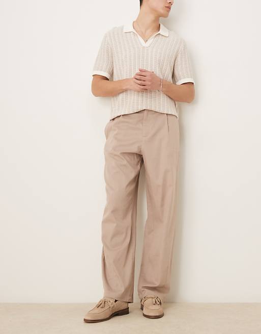 Asos ASOS DESIGN Wide Darted Linen Trousers In Beige