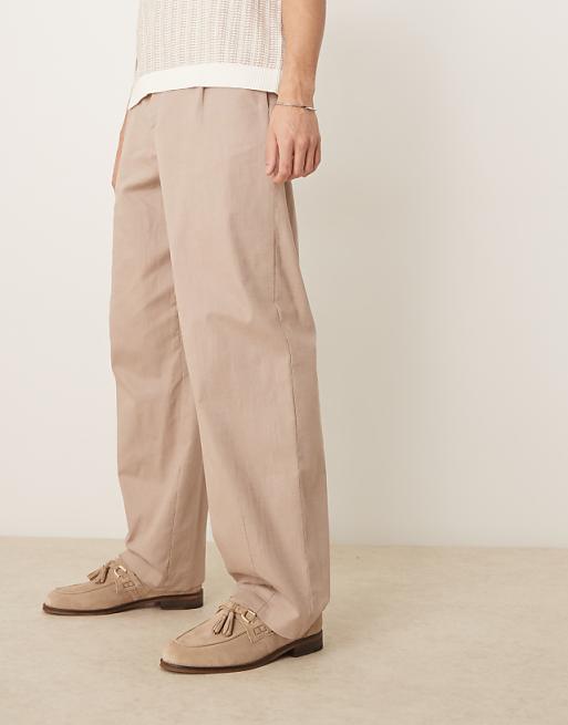 asos ASOS DESIGN wide darted linen trousers in beige