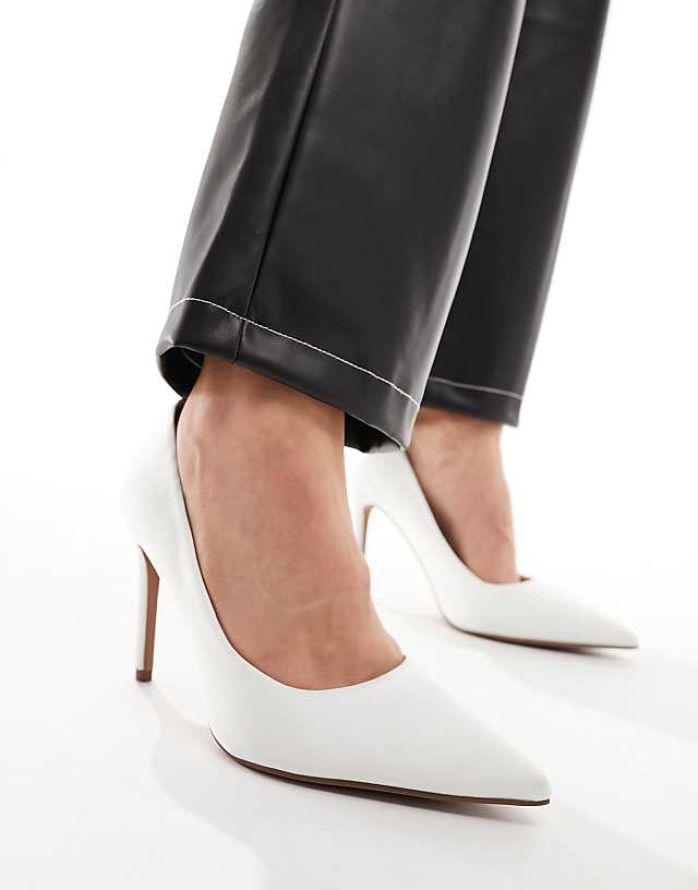 Asos ASOS DESIGN Wide Fit Paphos Pointed High Heeled Court Shoes In Ivory Satin