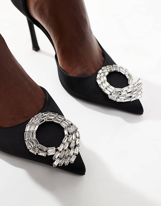 Asos ASOS DESIGN Wide Fit Pixie Embellished High Heeled Shoes In Black