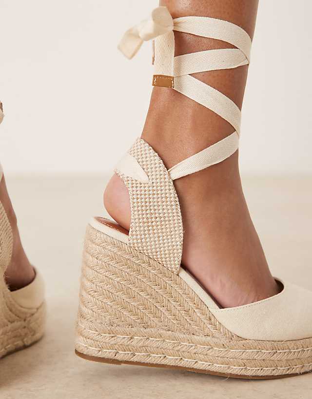 Asos ASOS DESIGN Wide Fit Tyra Closed Toe Wedges In Natural Linen