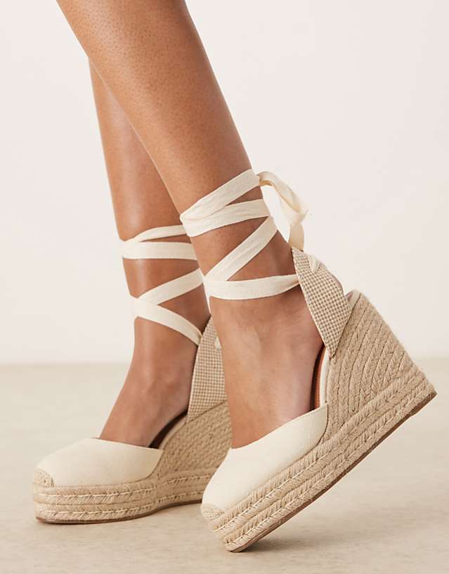 asos ASOS DESIGN Wide Fit Tyra closed toe wedges in natural linen