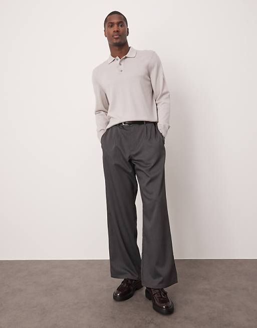 asos ASOS DESIGN wide flare smart trousers in charcoal
