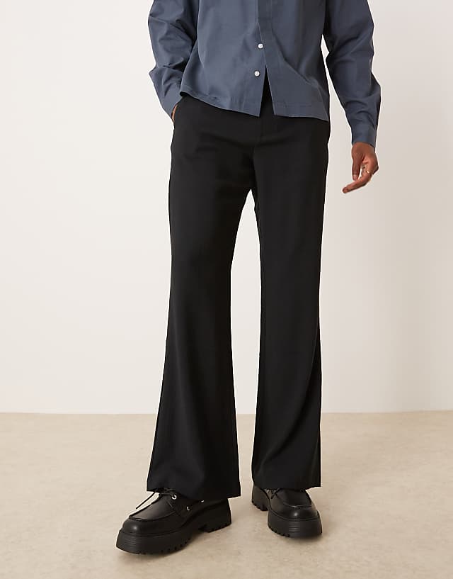 Asos ASOS DESIGN Wide Flare Smart Trousers With Belt In Black