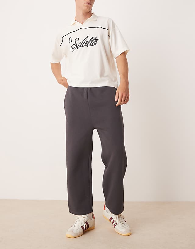 Asos ASOS DESIGN Wide Leg Cropped Joggers In Charcoal