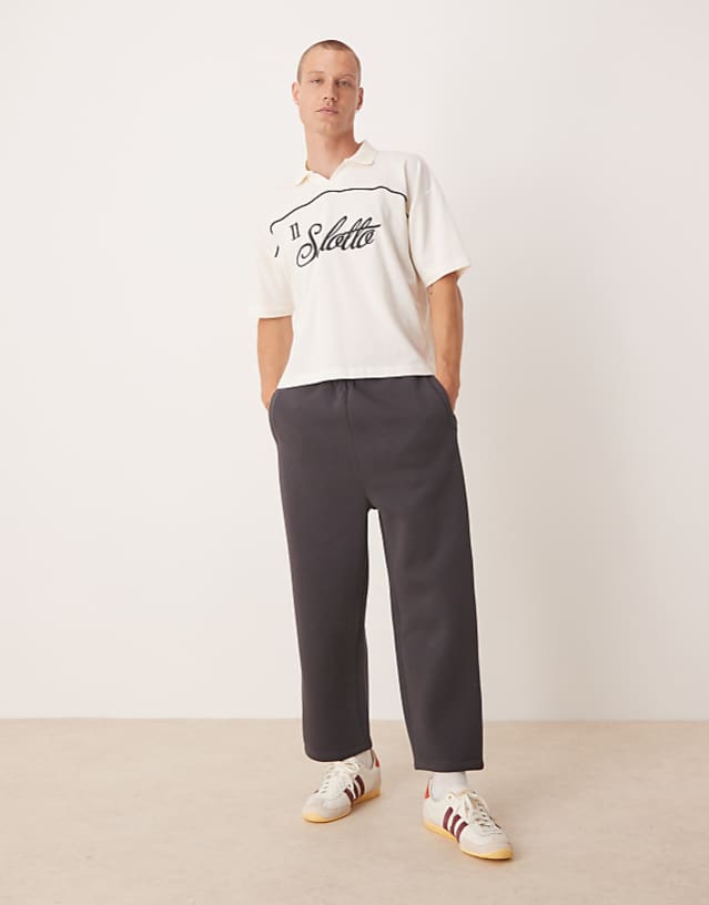 asos ASOS DESIGN wide leg cropped joggers in charcoal