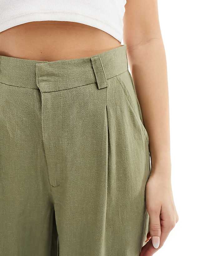 Asos ASOS DESIGN Wide Leg Dad Trousers With Linen In Olive
