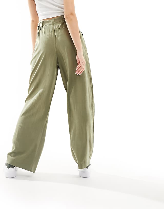 Asos ASOS DESIGN Wide Leg Dad Trousers With Linen In Olive