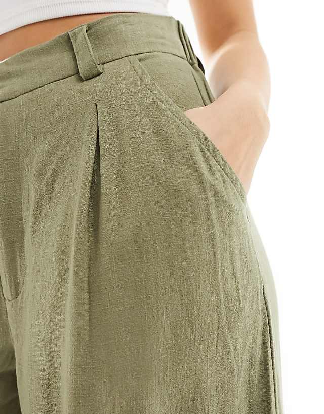 Asos ASOS DESIGN Wide Leg Dad Trousers With Linen In Olive