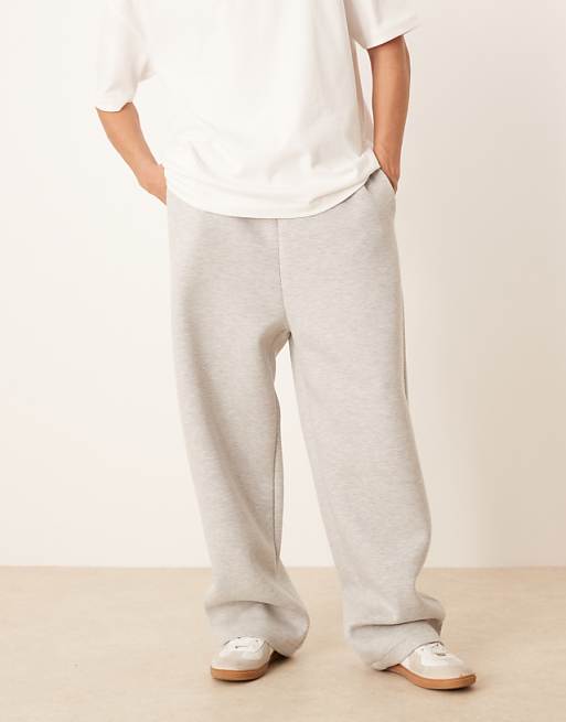 Asos ASOS DESIGN Wide Leg Heavyweight Scuba Jogger In Grey Marl