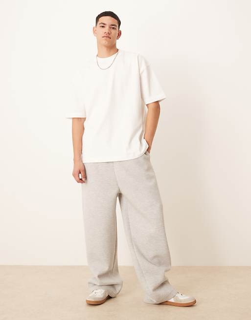 asos ASOS DESIGN wide leg heavyweight scuba jogger in grey marl