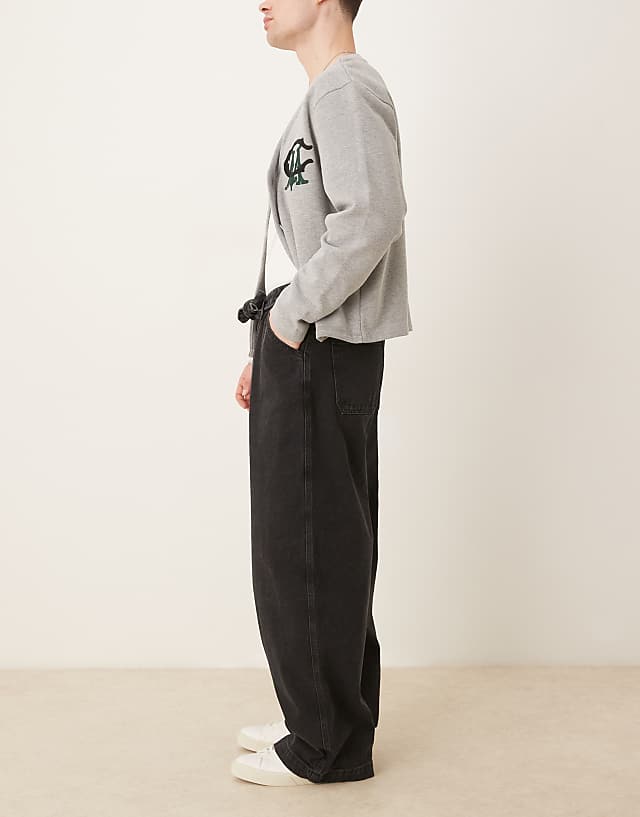 Asos ASOS DESIGN Wide Leg Jean With Self Tie & Pleat In Black Wash