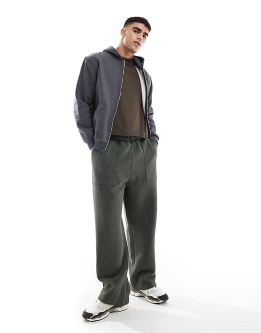 Asos ASOS DESIGN Wide Leg Jogger With Pocket Details In Washed Green
