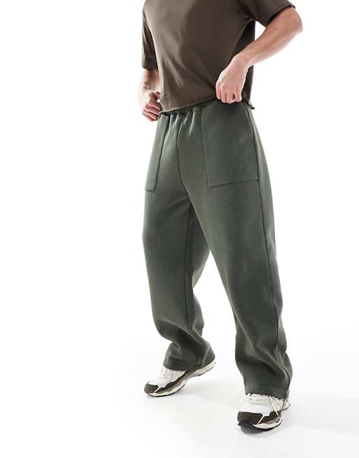 asos ASOS DESIGN wide leg jogger with pocket details in washed green