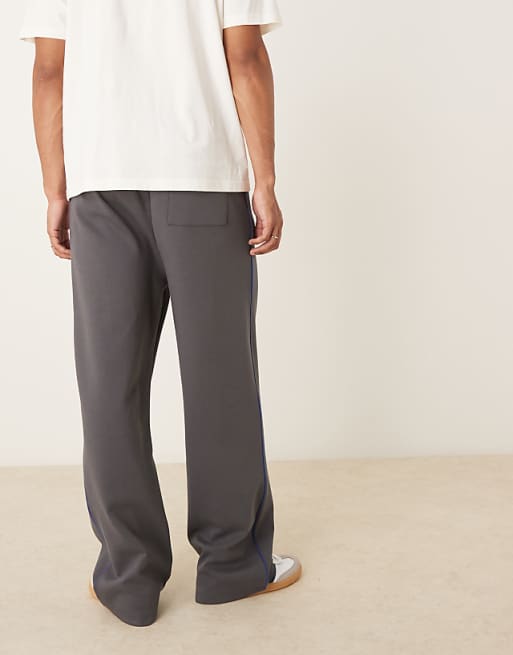 Asos ASOS DESIGN Wide Leg Jogger With Side Taping In Charcoal