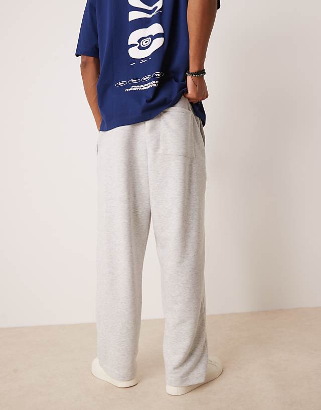 Asos ASOS DESIGN Wide Leg Loopback Joggers With Volume Waistband In Grey Marl