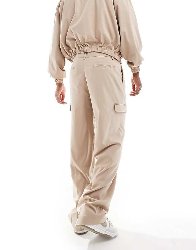 Asos ASOS DESIGN Wide Leg Smart Co-rd Cargo Trouser In Beige