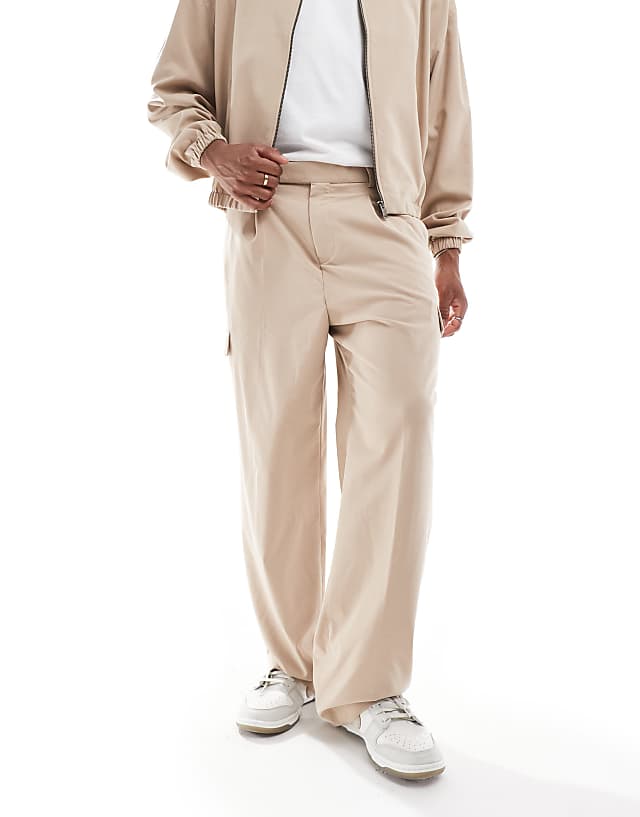 Asos ASOS DESIGN Wide Leg Smart Co-rd Cargo Trouser In Beige