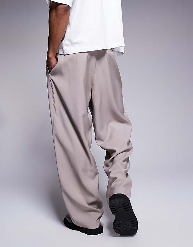 Asos ASOS DESIGN Wide Leg Smart Trousers In Mushroom