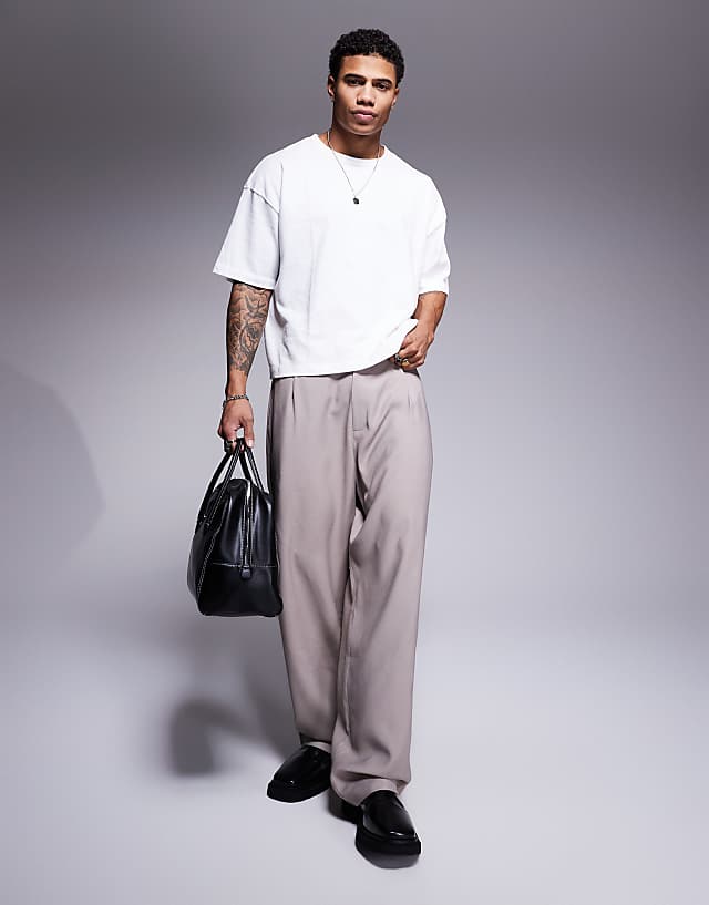 asos ASOS DESIGN wide leg smart trousers in mushroom