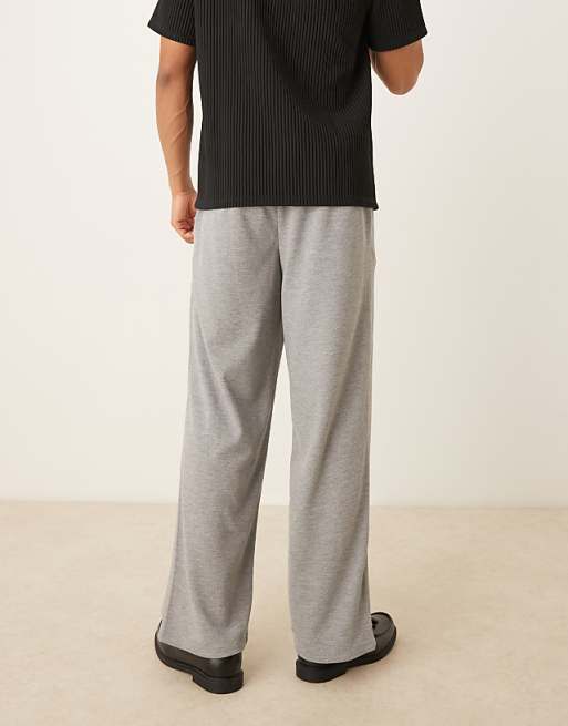 Asos ASOS DESIGN Wide Leg Smart Trousers With Double Pleat In Textured Grey