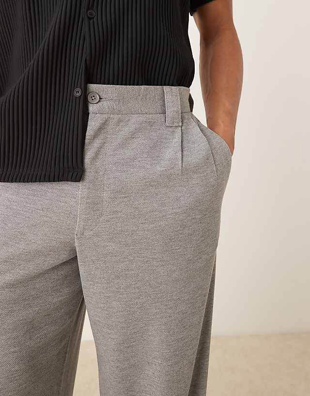 Asos ASOS DESIGN Wide Leg Smart Trousers With Double Pleat In Textured Grey