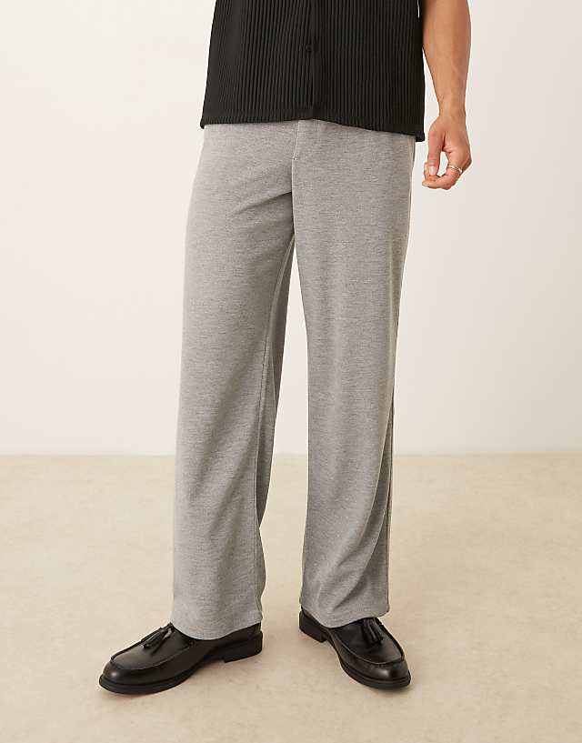 Asos ASOS DESIGN Wide Leg Smart Trousers With Double Pleat In Textured Grey