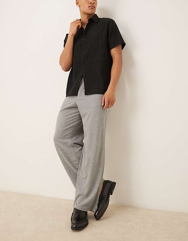 asos ASOS DESIGN wide leg smart trousers with double pleat in textured grey
