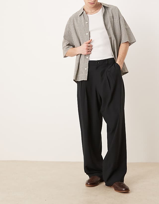 asos ASOS DESIGN wide leg smart trousers with front pleat in black