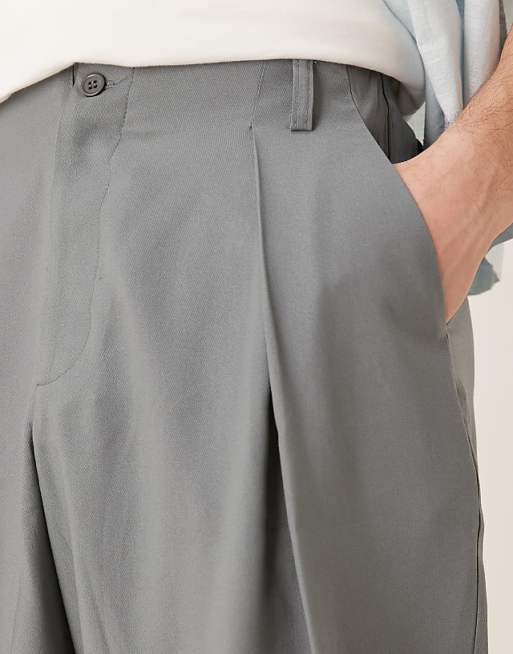 Asos ASOS DESIGN Wide Leg Smart Trousers With Pleat Detail In Grey