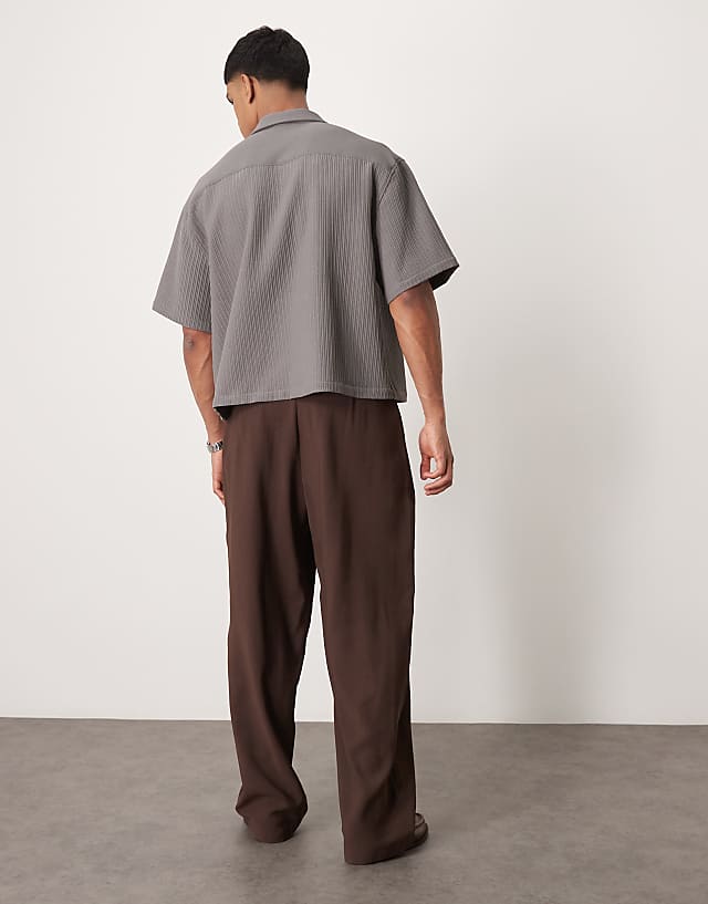 Asos ASOS DESIGN Wide Leg Smart Trousers With Pleats In Brown