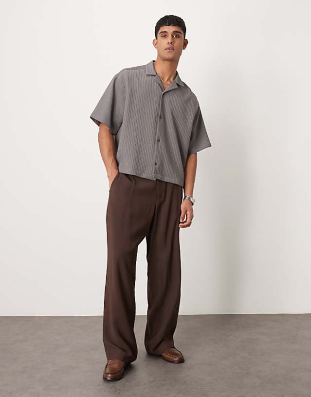 asos ASOS DESIGN wide leg smart trousers with pleats in brown