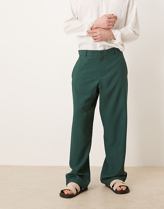 Asos ASOS DESIGN Wide Leg Smart Trousers With Side Tape In Green