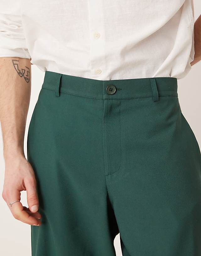 Asos ASOS DESIGN Wide Leg Smart Trousers With Side Tape In Green