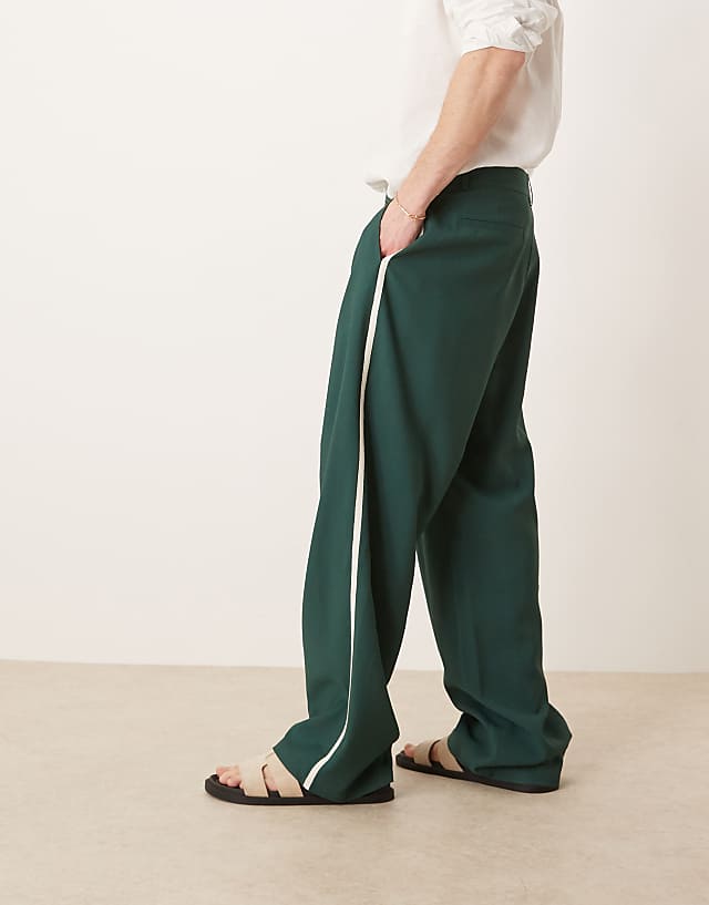 asos ASOS DESIGN wide leg smart trousers with side tape in green