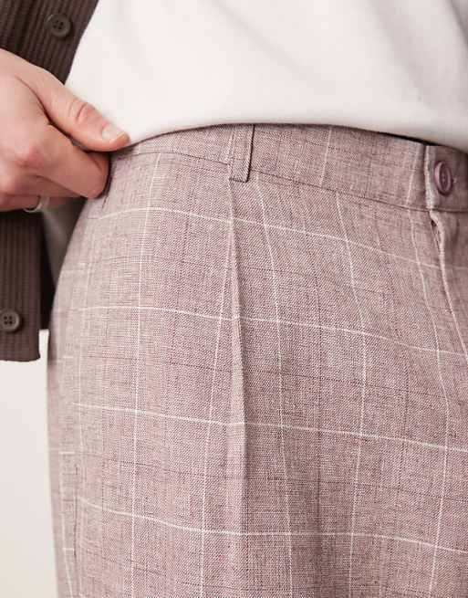 Asos ASOS DESIGN Wide Leg Smart Trousers With Textured Check In Faded Burgundy