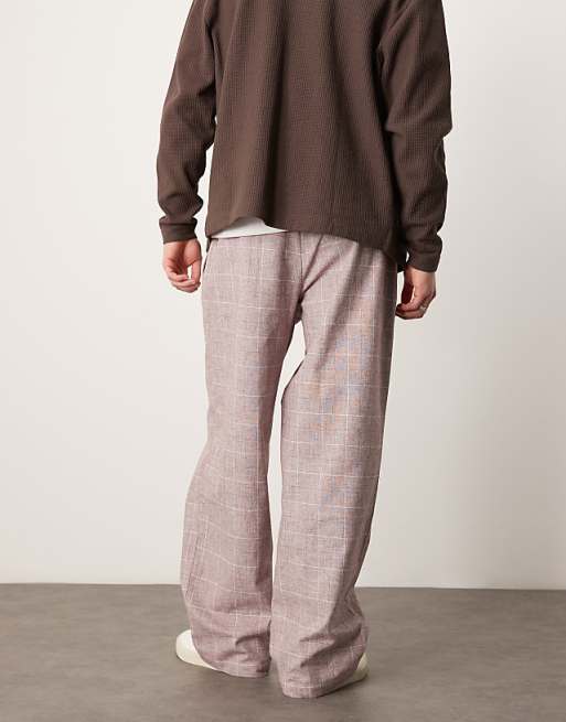 Asos ASOS DESIGN Wide Leg Smart Trousers With Textured Check In Faded Burgundy