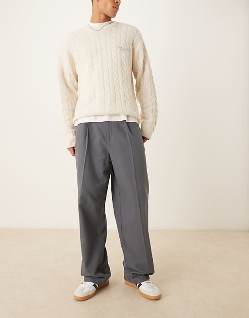 Asos ASOS DESIGN Wide Leg Trousers With Pleat Detailing In Grey