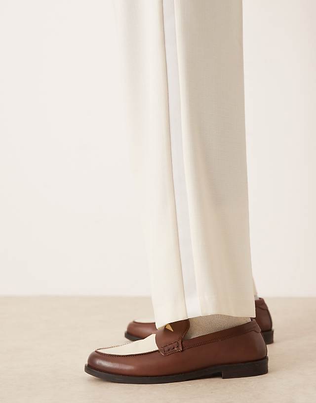 Asos ASOS DESIGN Wide Leg Tuxedo Suit Trousers In Cream Texture