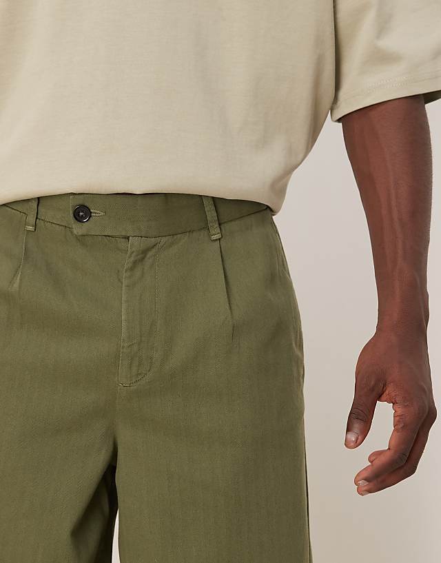 Asos ASOS DESIGN Wide Longline Herringbone Shorts In Green