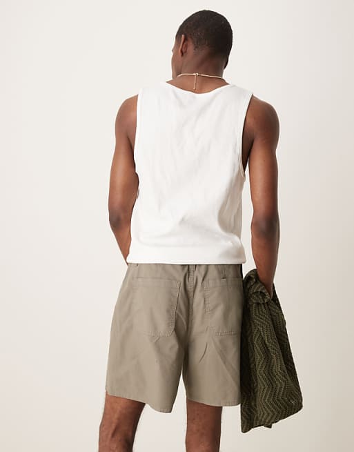 Asos ASOS DESIGN Wide Shorter Length Shorts In Khaki With Pleats And Drawstring