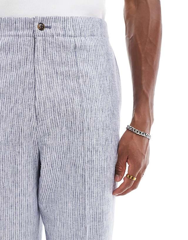 Asos ASOS DESIGN Wide Suit Trouser In Blue Linen Stripe