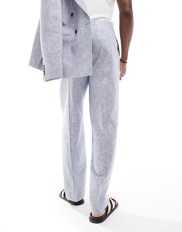 Asos ASOS DESIGN Wide Suit Trouser In Blue Linen Stripe