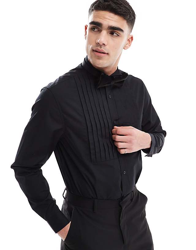 asos ASOS DESIGN wing collar formal regular shirt in black