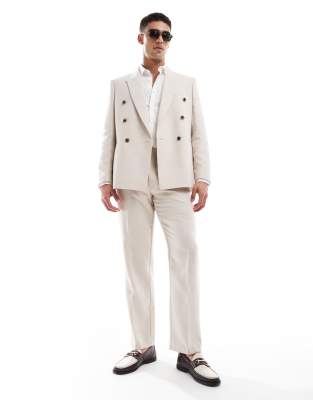 Asos ASOS DESIGN Wool Blend Double Breasted Regular Suit In Stone Basketweave