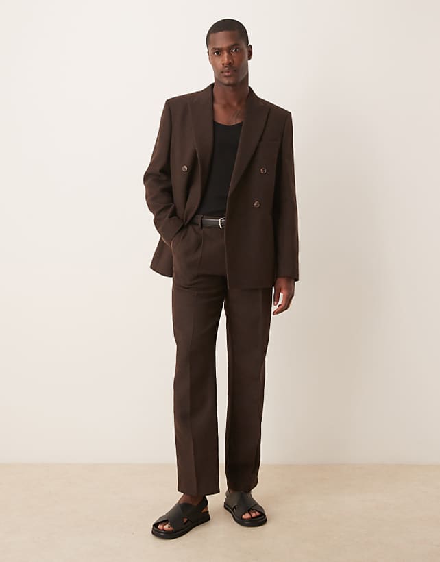 asos ASOS DESIGN wool blend double breasted regular suit in brown