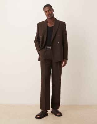 Asos ASOS DESIGN Wool Blend Double Breasted Regular Suit In Brown