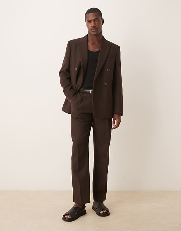 asos ASOS DESIGN wool blend double breasted regular suit in brown