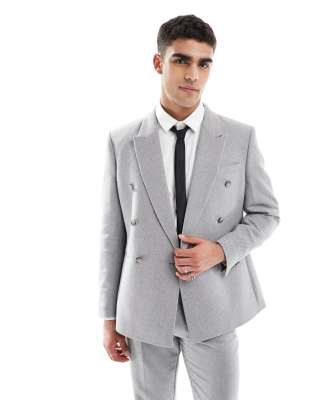 Asos ASOS DESIGN Wool Blend Double Breasted Regular Suit In Grey Basketweave