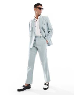 Asos ASOS DESIGN Wool Blend Double Breasted Regular Suit In Light Blue Basketweave